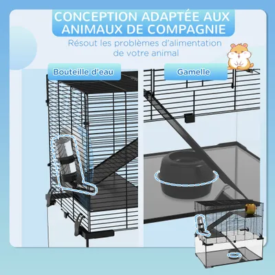 PawHut - Cage hamster-3 niveaux avec roue-H.57cm-noir