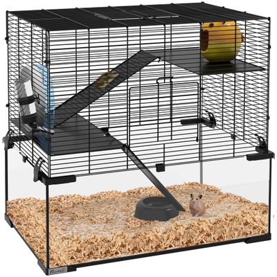 PawHut - Cage hamster-3 niveaux avec roue-H.57cm-noir