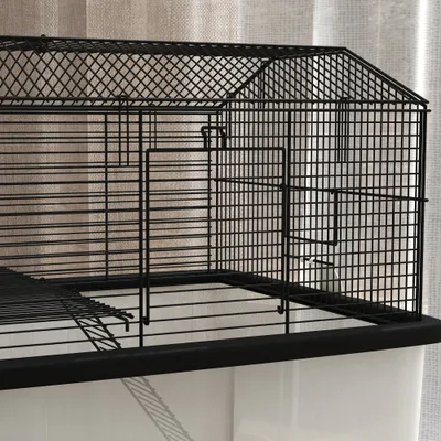 PawHut - Cage hamster 2 étages avec roues, plate, éch, acc - trans noir