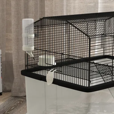 PawHut - Cage hamster 2 étages avec roues, plate, éch, acc - trans noir