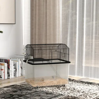 PawHut - Cage hamster 2 étages avec roues, plate, éch, acc - trans noir