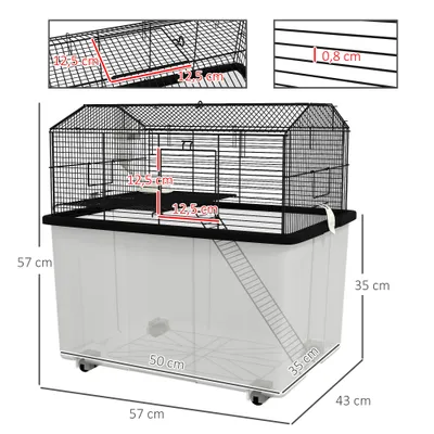 PawHut - Cage hamster 2 étages avec roues, plate, éch, acc - trans noir