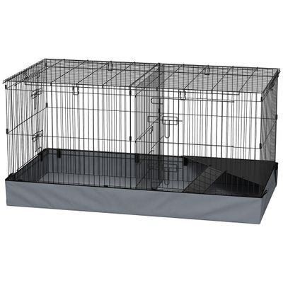 PawHut - Cage cochon d'inde 2 zones plateforme rampe portes-noir et gris