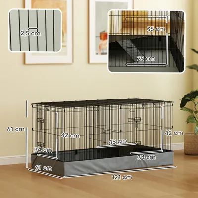 PawHut - Cage cochon d'inde 2 zones plateforme rampe portes-noir et gris PawHut - Cage cochon d'inde 2 zones plateforme rampe portes-noir et gris