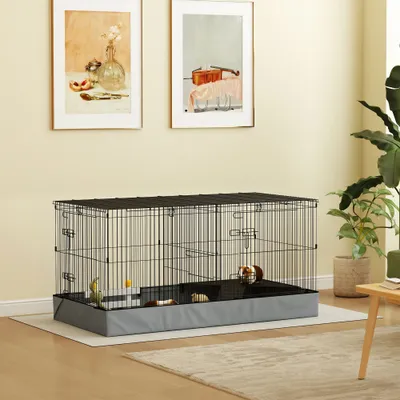 PawHut - Cage cochon d'inde 2 zones plateforme rampe portes-noir et gris PawHut - Cage cochon d'inde 2 zones plateforme rampe portes-noir et gris