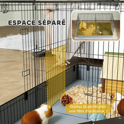 PawHut - Cage cochon d'inde 2 zones plateforme rampe portes-noir et gris PawHut - Cage cochon d'inde 2 zones plateforme rampe portes-noir et gris