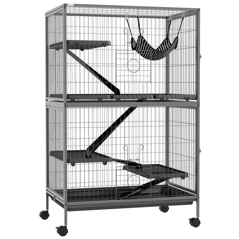 PawHut - Cage furet chinchilla 4 plateformes 3 rampes hamac - gris noir