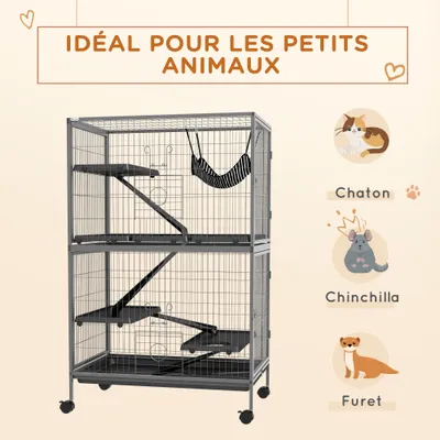 PawHut - Cage furet chinchilla 4 plateformes 3 rampes hamac - gris noir PawHut - Cage furet chinchilla 4 plateformes 3 rampes hamac - gris noir
