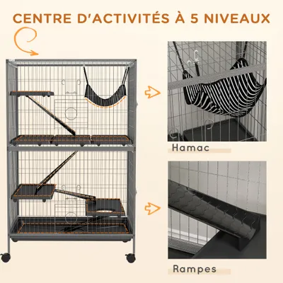 PawHut - Cage furet chinchilla 4 plateformes 3 rampes hamac - gris noir PawHut - Cage furet chinchilla 4 plateformes 3 rampes hamac - gris noir