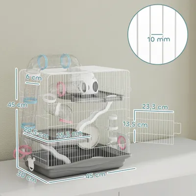 PawHut - CageHamster3niveauxavecaccessoiresH.45cm-blancgris