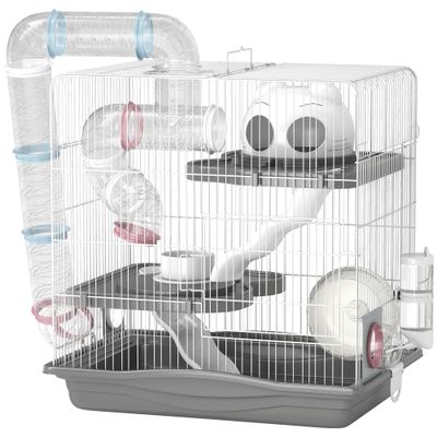 PawHut - CageHamster3niveauxavecaccessoiresH.45cm-blancgris