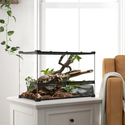 PawHut - Boîte à reptiles Fermeture Sécurisée Rotative Verre Trempé - Noir PawHut - Boîte à reptiles Fermeture Sécurisée Rotative Verre Trempé - Noir