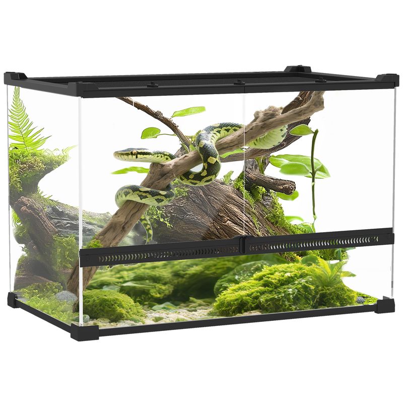 PawHut - Boîte à reptiles Fermeture Sécurisée Rotative Verre Trempé - Noir