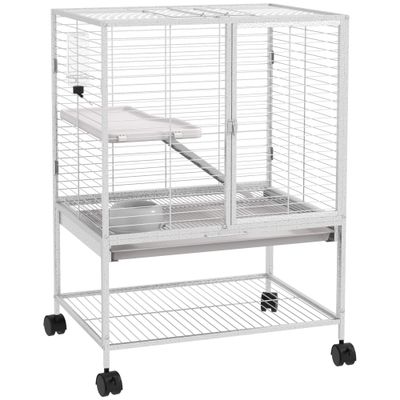 PawHut - Cage Rongeurs Plateforme Rampe  Gamelle Etagere-Gris Clair