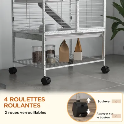 PawHut - Cage Rongeurs Plateforme Rampe Gamelle Etagere-Gris Clair PawHut - Cage Rongeurs Plateforme Rampe Gamelle Etagere-Gris Clair