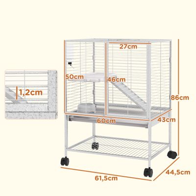 PawHut - Cage Rongeurs Plateforme Rampe  Gamelle Etagere-Gris Clair