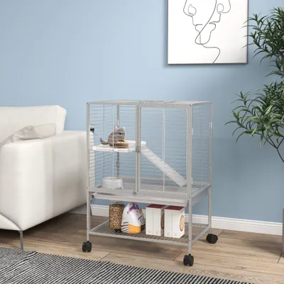 PawHut - Cage Rongeurs Plateforme Rampe Gamelle Etagere-Gris Clair PawHut - Cage Rongeurs Plateforme Rampe Gamelle Etagere-Gris Clair