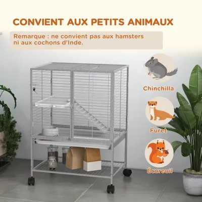 PawHut - Cage Rongeurs Plateforme Rampe Gamelle Etagere-Gris Clair PawHut - Cage Rongeurs Plateforme Rampe Gamelle Etagere-Gris Clair