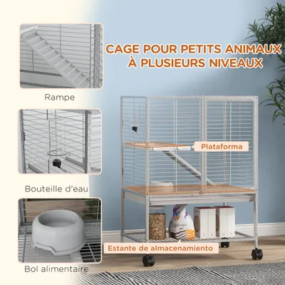 PawHut - Cage Rongeurs Plateforme Rampe Gamelle Etagere-Gris Clair PawHut - Cage Rongeurs Plateforme Rampe Gamelle Etagere-Gris Clair