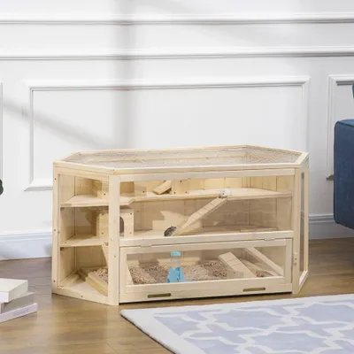 PawHut - Cage Hamster 2 étages, biberon eau, fenêtres, toit ouvrable H.55cm PawHut - Cage Hamster 2 étages, biberon eau, fenêtres, toit ouvrable H.55cm