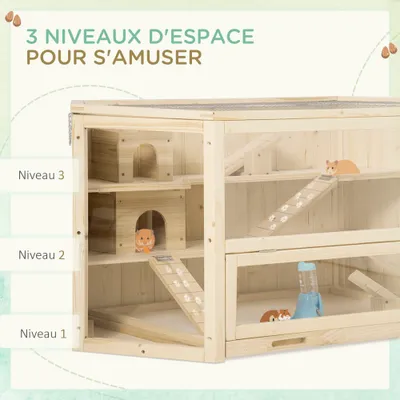 PawHut - Cage Hamster 2 étages, biberon eau, fenêtres, toit ouvrable H.55cm PawHut - Cage Hamster 2 étages, biberon eau, fenêtres, toit ouvrable H.55cm