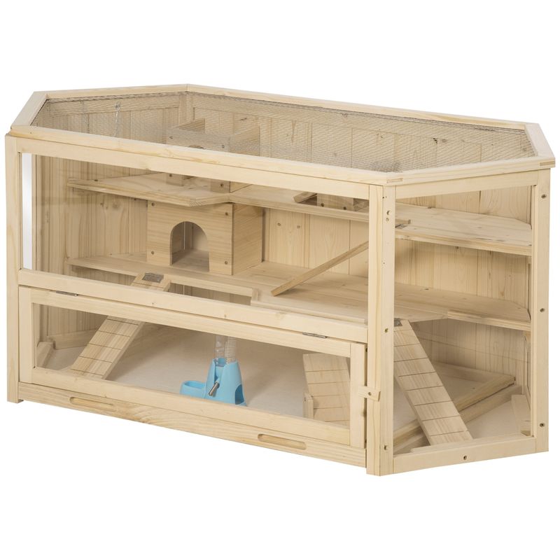 PawHut - Cage Hamster 2 étages, biberon eau, fenêtres, toit ouvrable H.55cm