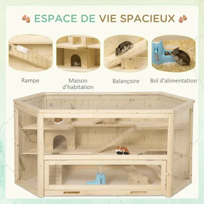 PawHut - Cage Hamster 2 étages, biberon eau, fenêtres, toit ouvrable H.55cm PawHut - Cage Hamster 2 étages, biberon eau, fenêtres, toit ouvrable H.55cm