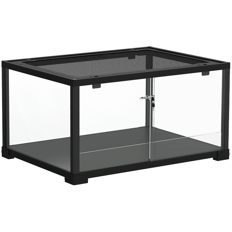 PawHut - Terrarium 86L - toit maillé, porte verrouillable - H.35cm - noir