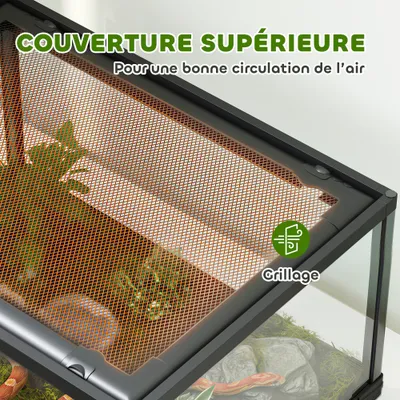 PawHut - Terrarium 86L - toit maillé, porte verrouillable - H.35cm - noir