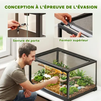 PawHut - Terrarium 86L - toit maillé, porte verrouillable - H.35cm - noir