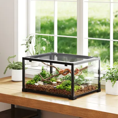 PawHut - Terrarium 86L - toit maillé, porte verrouillable - H.35cm - noir