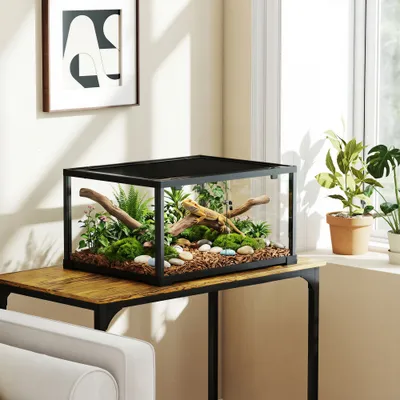 PawHut - Terrarium 86L - toit maillé, porte verrouillable - H.35cm - noir