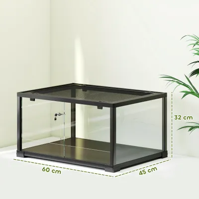 PawHut - Terrarium 86L - toit maillé, porte verrouillable - H.35cm - noir