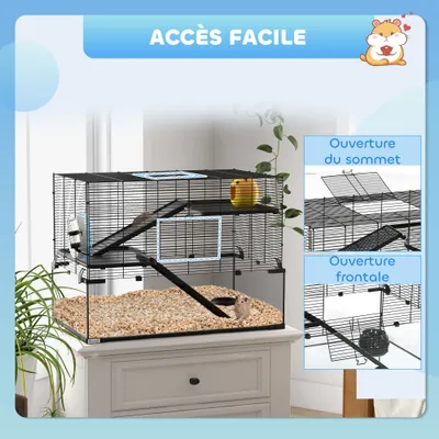 PawHut - cage hamster 3 niveaux avec roue, maisonnette H.54cm-noir