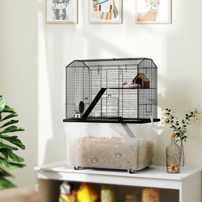 PawHut - Cage rongeur hamster roulettes- noir