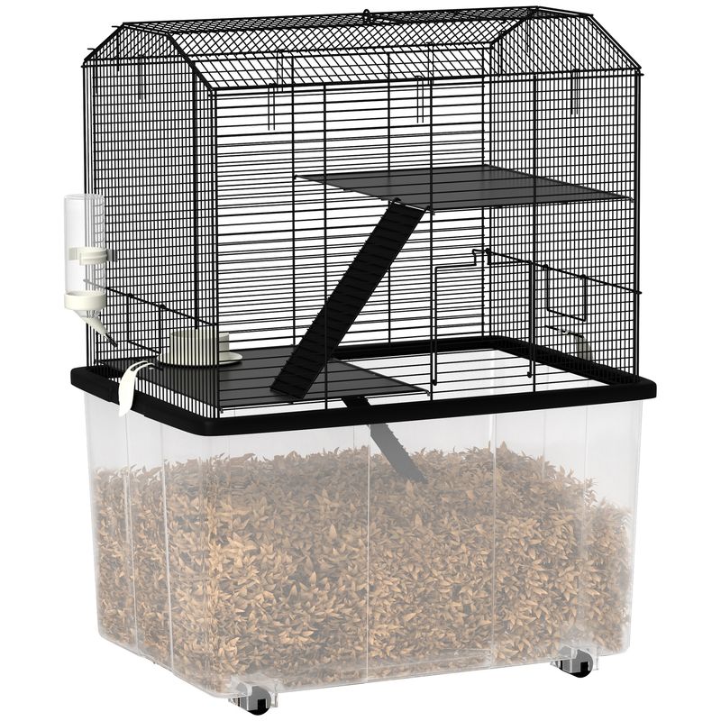 PawHut - Cage rongeur hamster roulettes- noir