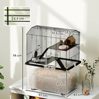 PawHut - Cage rongeur hamster roulettes- noir
