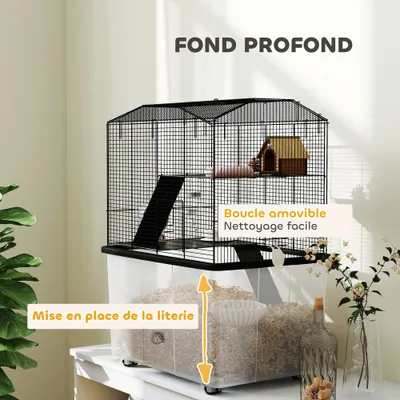 PawHut - Cage rongeur hamster roulettes- noir