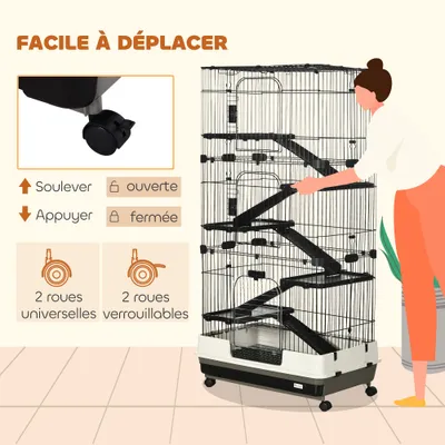 PawHut - Cage rongeur sur roulettes 5 étages 3 portes plateau - noir gris PawHut - Cage rongeur sur roulettes 5 étages 3 portes plateau - noir gris