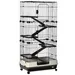 PawHut - Cage rongeur sur roulettes 5 étages 3 portes plateau - noir gris