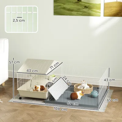 PawHut - Cage Cochon d'Inde Amovible Tapis Imperméable-Gris Beige