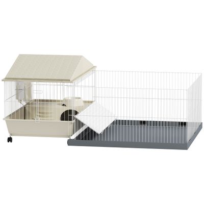 PawHut - Cage Cochon d'Inde Amovible Tapis Imperméable-Gris Beige