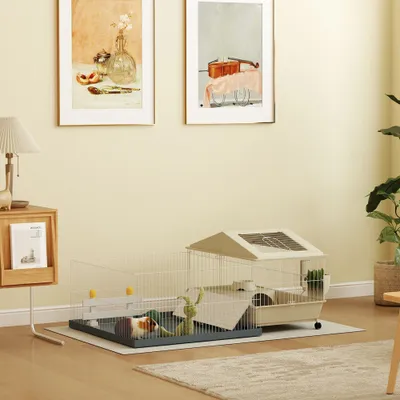 PawHut - Cage Cochon d'Inde Amovible Tapis Imperméable-Gris Beige