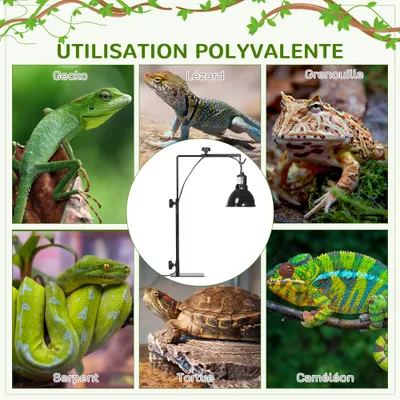 PawHut - Support lampe chauffante reptile-dimensions réglables-noir