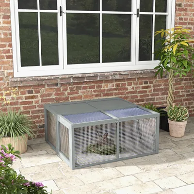 PawHut - Clapier Pliable - Toit Ouvrant, Porte - H.50cm - Gris