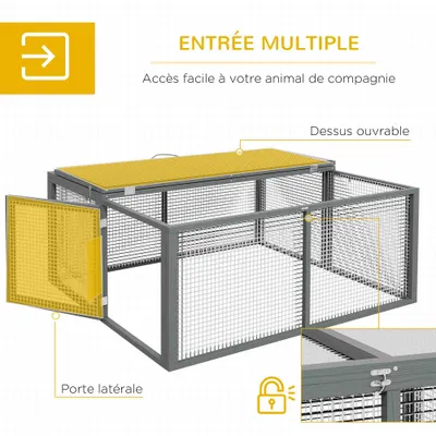 PawHut - Clapier Pliable - Toit Ouvrant, Porte - H.50cm - Gris