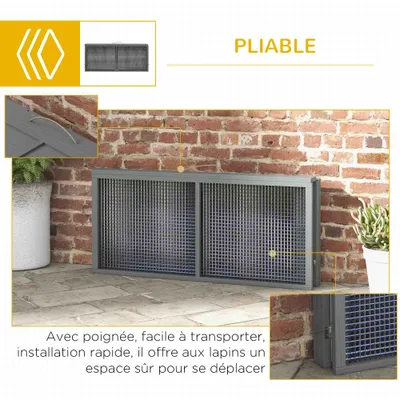 PawHut - Clapier Pliable - Toit Ouvrant, Porte - H.50cm - Gris