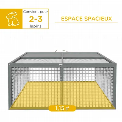 PawHut - Clapier Pliable - Toit Ouvrant, Porte - H.50cm - Gris