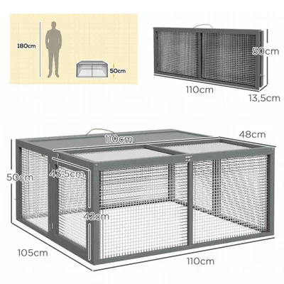 PawHut - Clapier Pliable - Toit Ouvrant, Porte - H.50cm - Gris