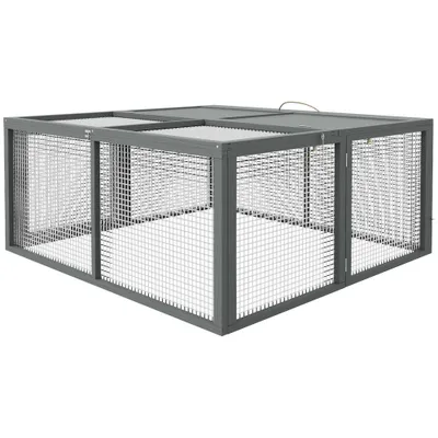 PawHut - Clapier Pliable - Toit Ouvrant, Porte - H.50cm - Gris